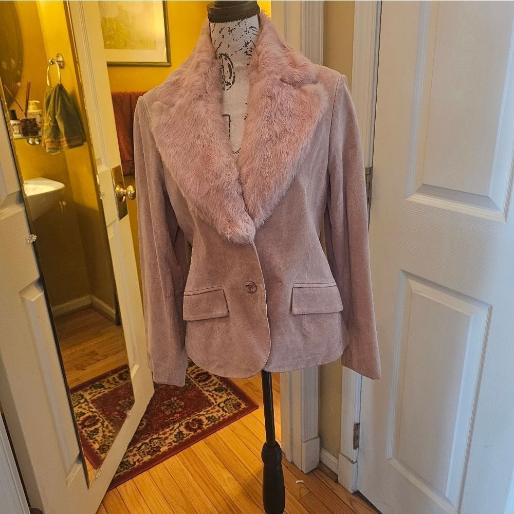 Dusty Pink Suede Jacket W/ Matching Fur Collar